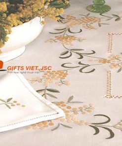 bộ khăn trải bàn 6 khăn ăn thêu tay hoa mimosa