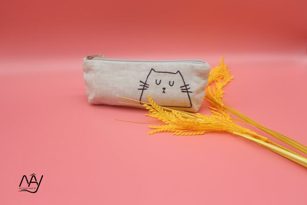 túi vải handmade hình con mèo màu ghi 1