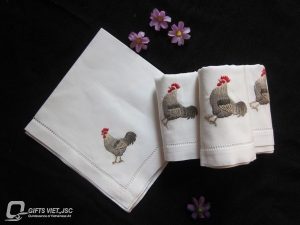 khăn ăn thêu tay hình con gà