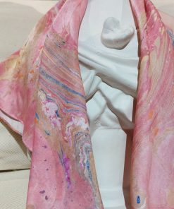 khăn lụa tơ tằm vẽ tay thủy ấn vân mây hồng 3