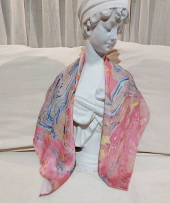 khăn lụa tơ tằm vẽ tay thủy ấn vân mây xanh hồng 3